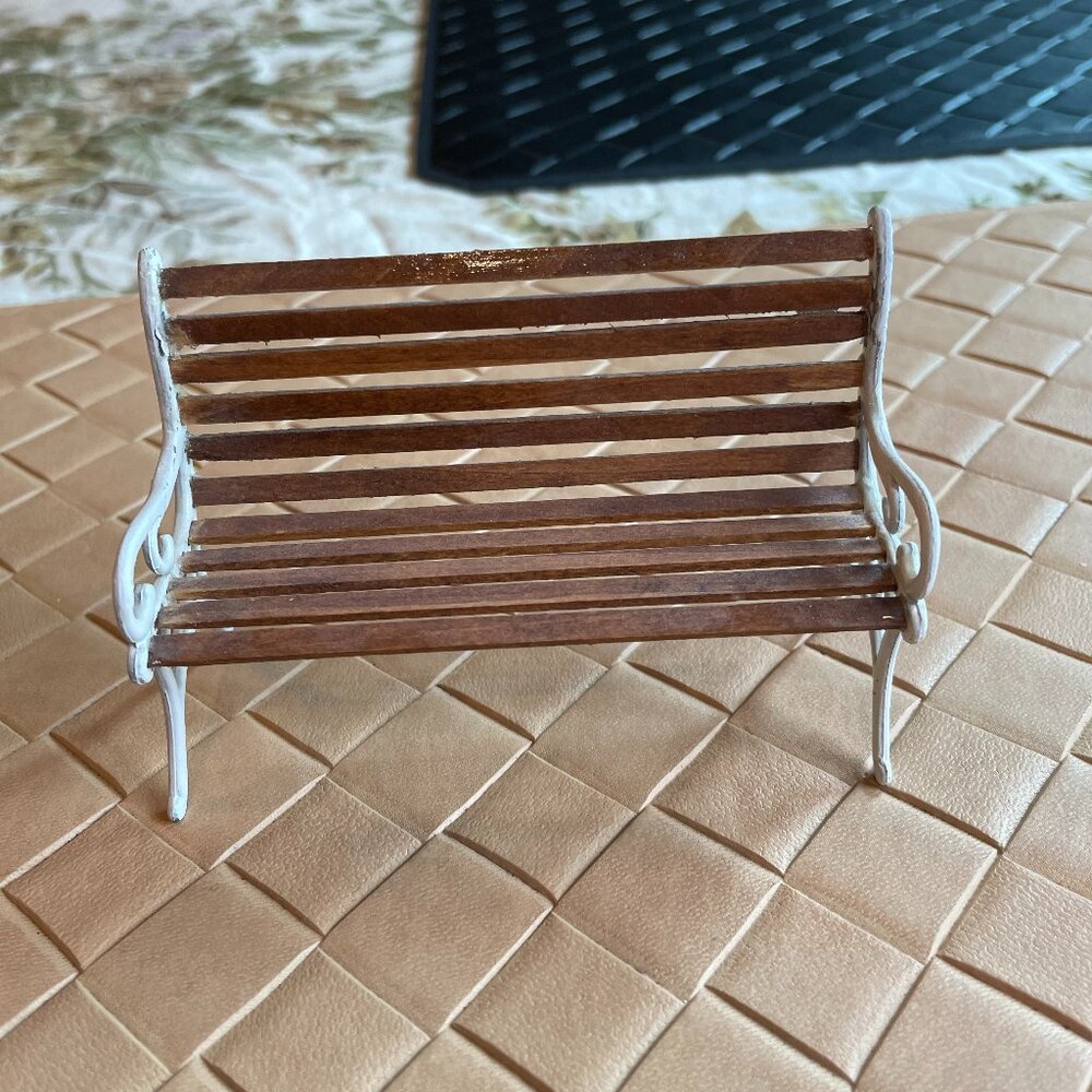 Vintage Miniature Dollhouse Porch Bench Brown & White